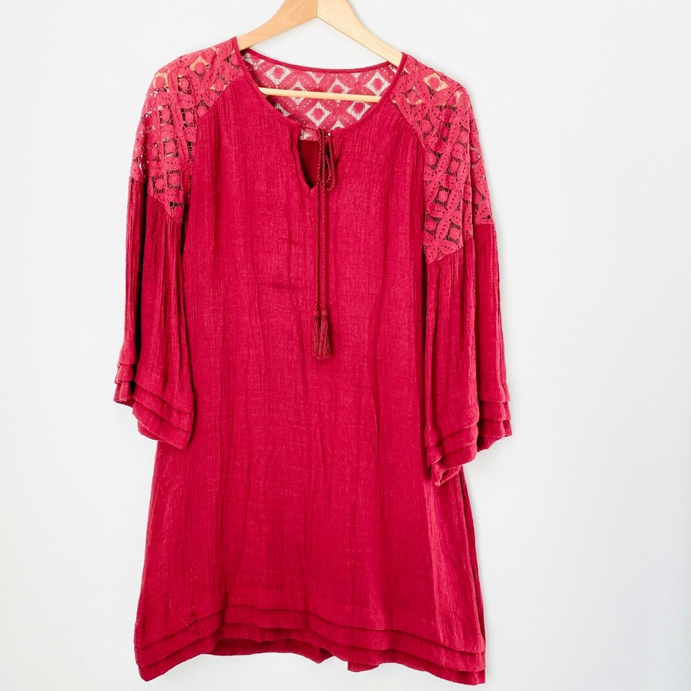 Entro Burgundy Lace Yoke Boho Dress Size Medium